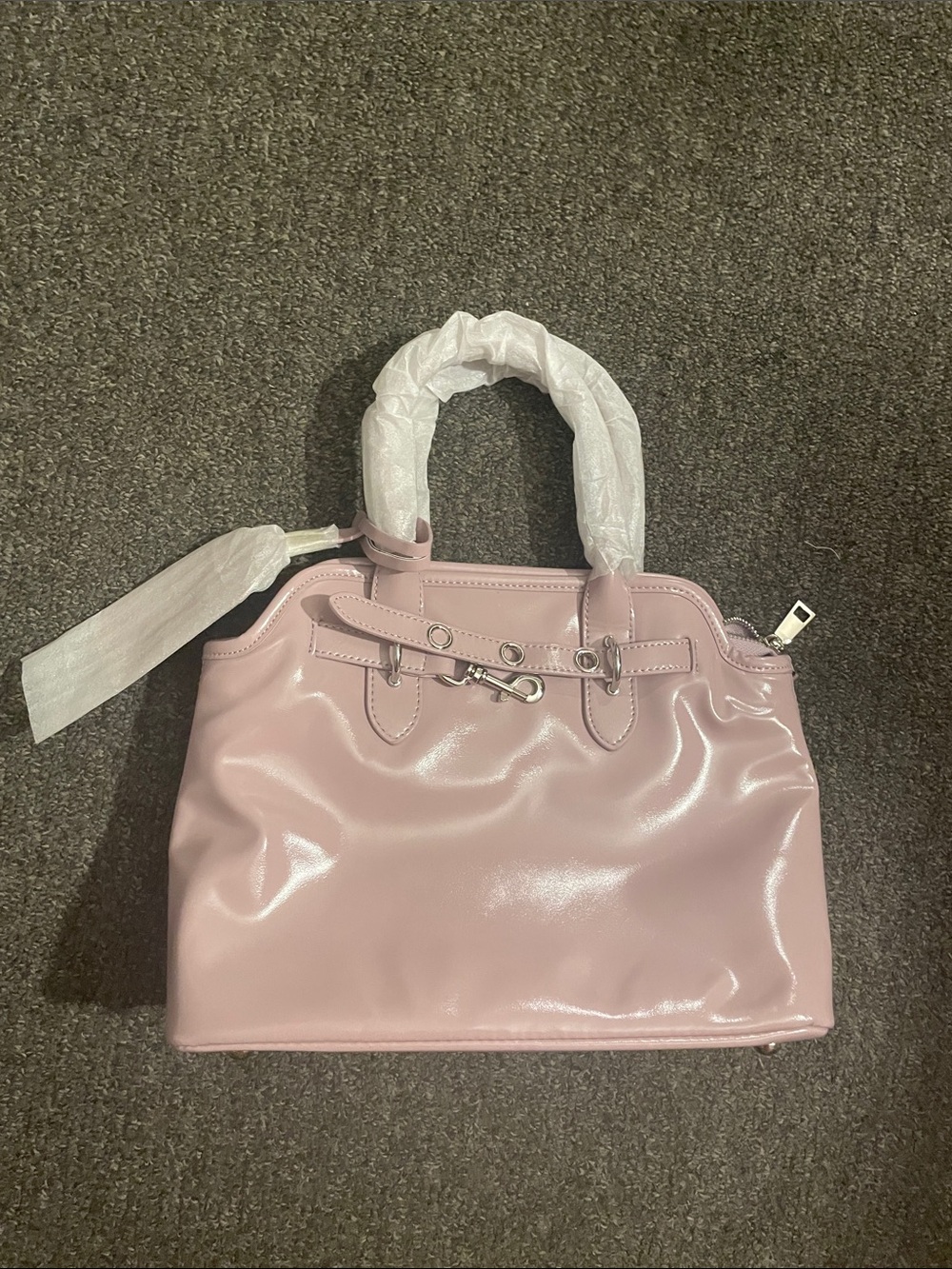 Purple Wax Patent Top-Handle Handbag